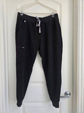 Figs Black Jogger Scrub Pants, Size Large/Petite